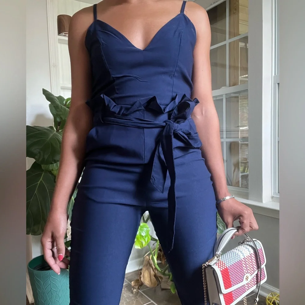 Windsor Navy Blue Spaghetti Strap Back Zip Sleeveless Jogger Style Jumpsuit